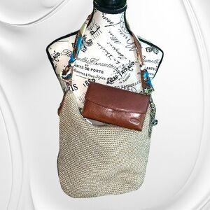 The Sak Woven Tote Bag and Rolfs Brown Leather Trifold Wallet Set